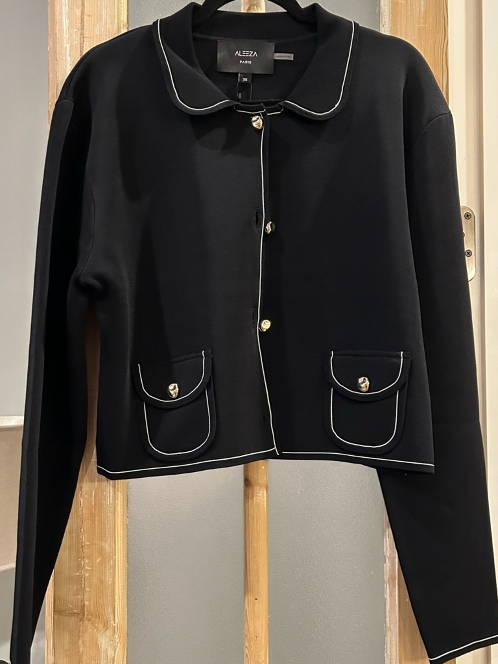 Aleeza Paris Black Contrast-Piped Jacket